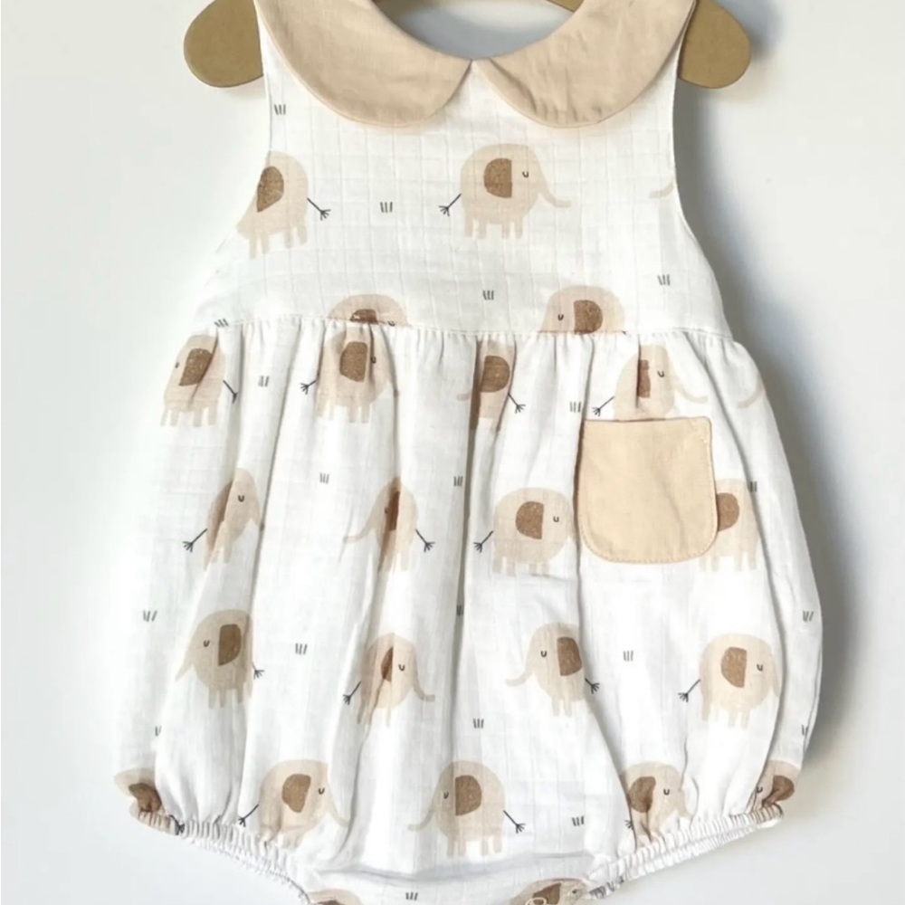 Adorable Orgainc Elephant Print Baby Romper